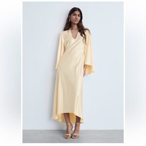 Mango butter yellow dress with flared sleeves